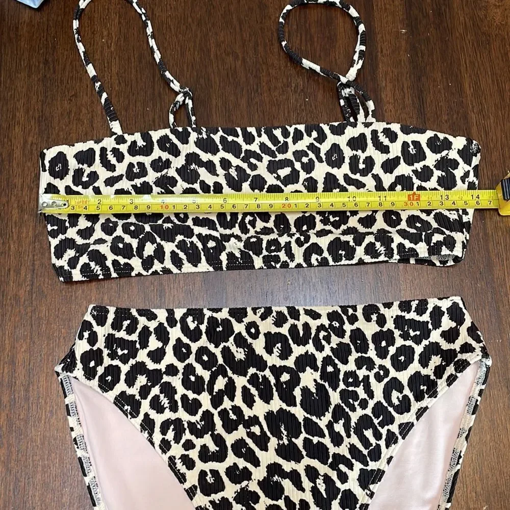 Something navy classic ribbed bandeau Ganache leopard print bikini